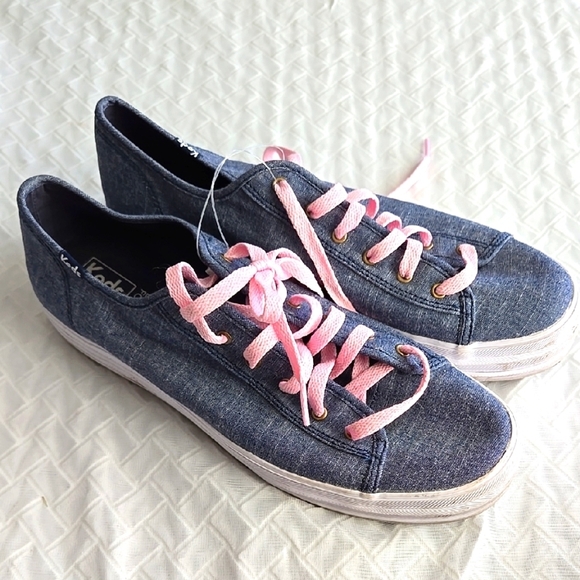 Keds Women's Denim Sneakers with Pink Laces - Picture 1 of 6